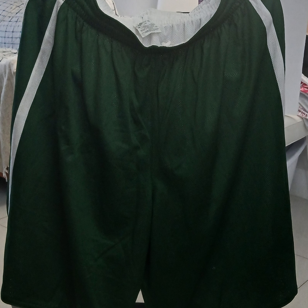 Dark Green Sports Shorts with White Trim